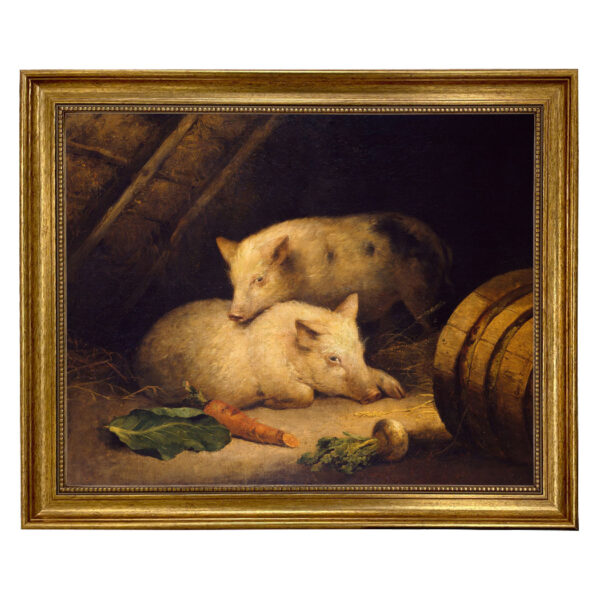 Farm/Pastoral Farm Two Pigs Framed Oil Painting Print on Canvas