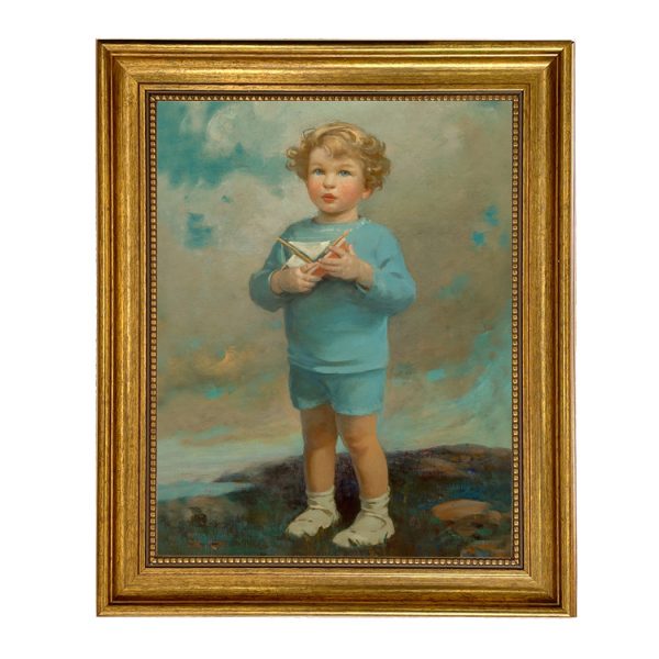 Painting Prints on Canvas Children Young Boy with Toy Sailboat