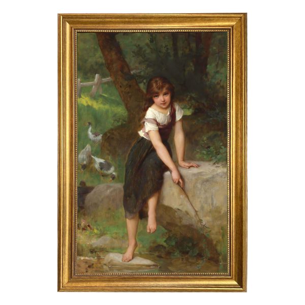 Painting Prints on Canvas Animals Young Girl with Geese