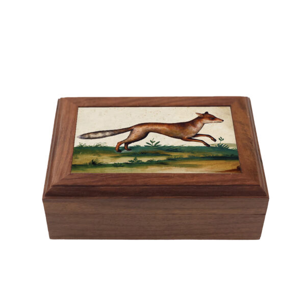 Decorative Boxes Equestrian 6-1/2″ Watercolor Fox Framed Print Wood Trinket or Jewelry Box