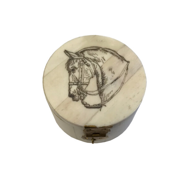 Decorative Boxes Equestrian 2-1/4″ Horse Head Engraved Round Bone Ring Box