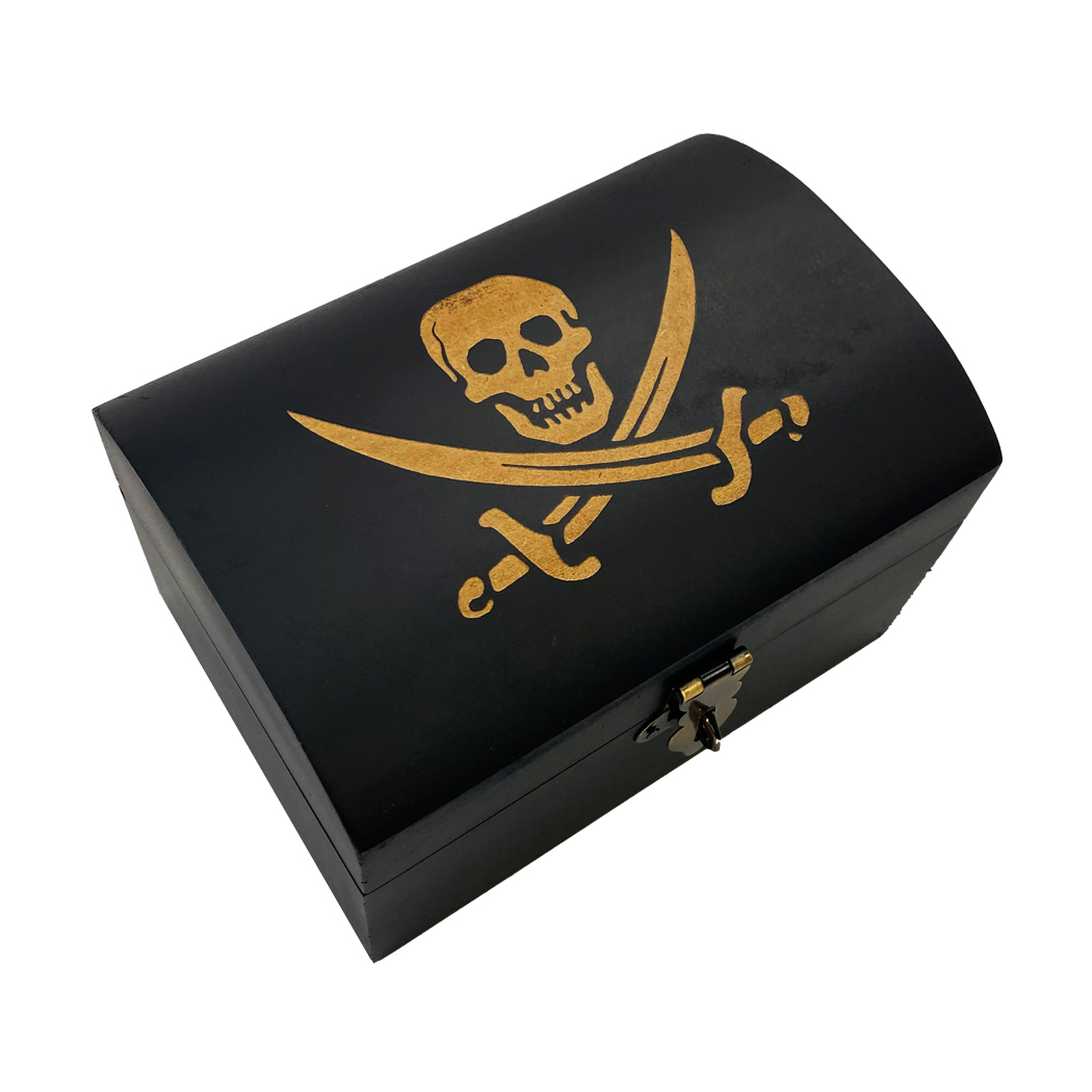 Decorative Boxes Pirate 4-3/4″ Pirate Captain Jack Rackham Flag Engraved Wood Treasure Chest