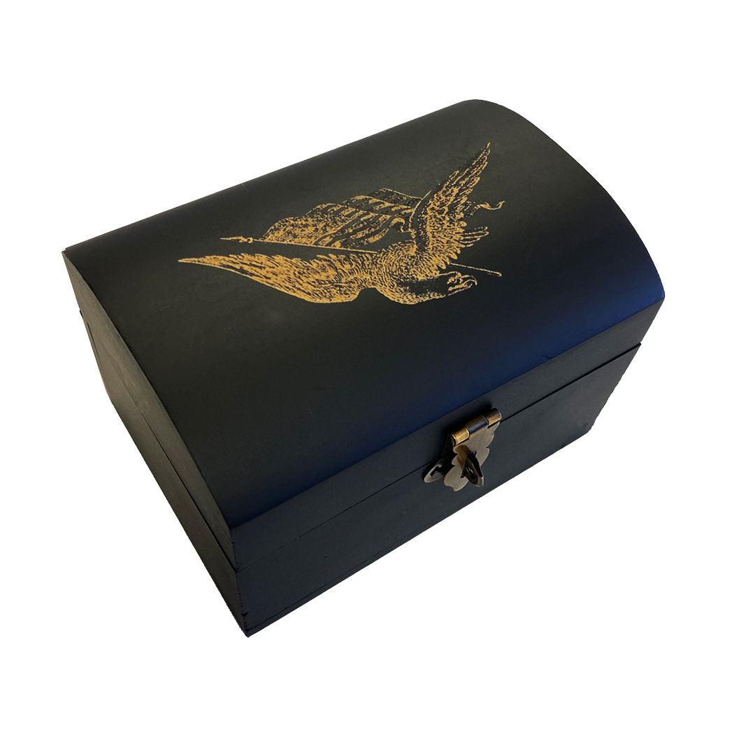 Decorative Boxes Lodge 4-3/4″ American Eagle with Flag Engraved Wood Treasure Chest