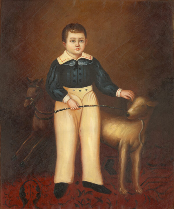 Painting Prints on Canvas Children Boy with Dog by Joseph Whiting, Framed Oil Painting Print on Canvas