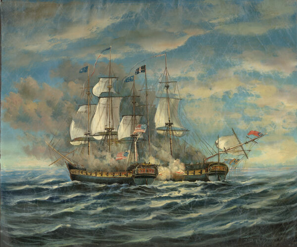 Nautical Nautical Battle Between USS Constitution and HMS Guerriere Framed Oil Painting Print on Canvas