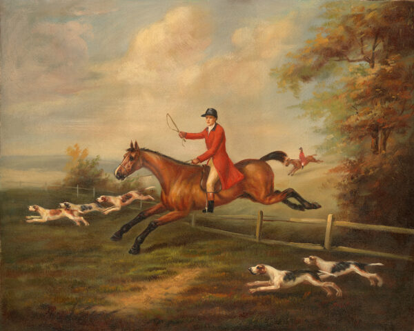 Equestrian/Fox Equestrian Fox Hunting Scene After J.N. Sartorius Framed Oil Painting Print on Canvas