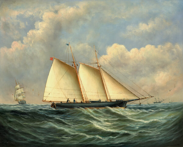 Nautical Nautical Schooner Dauntless and Man-of-War America’s Cup Framed Oil Painting Print on Canvas
