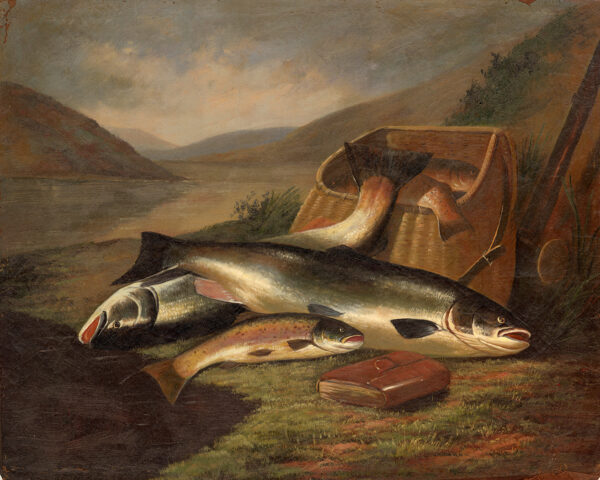 Cabin/Lodge Lodge Atlantic Salmon and Brown Trout  Oil Painting Print on Canvas