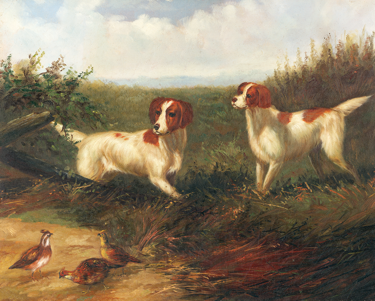 Dogs/Cats Animals Setters on Quail Framed Oil Painting P ...