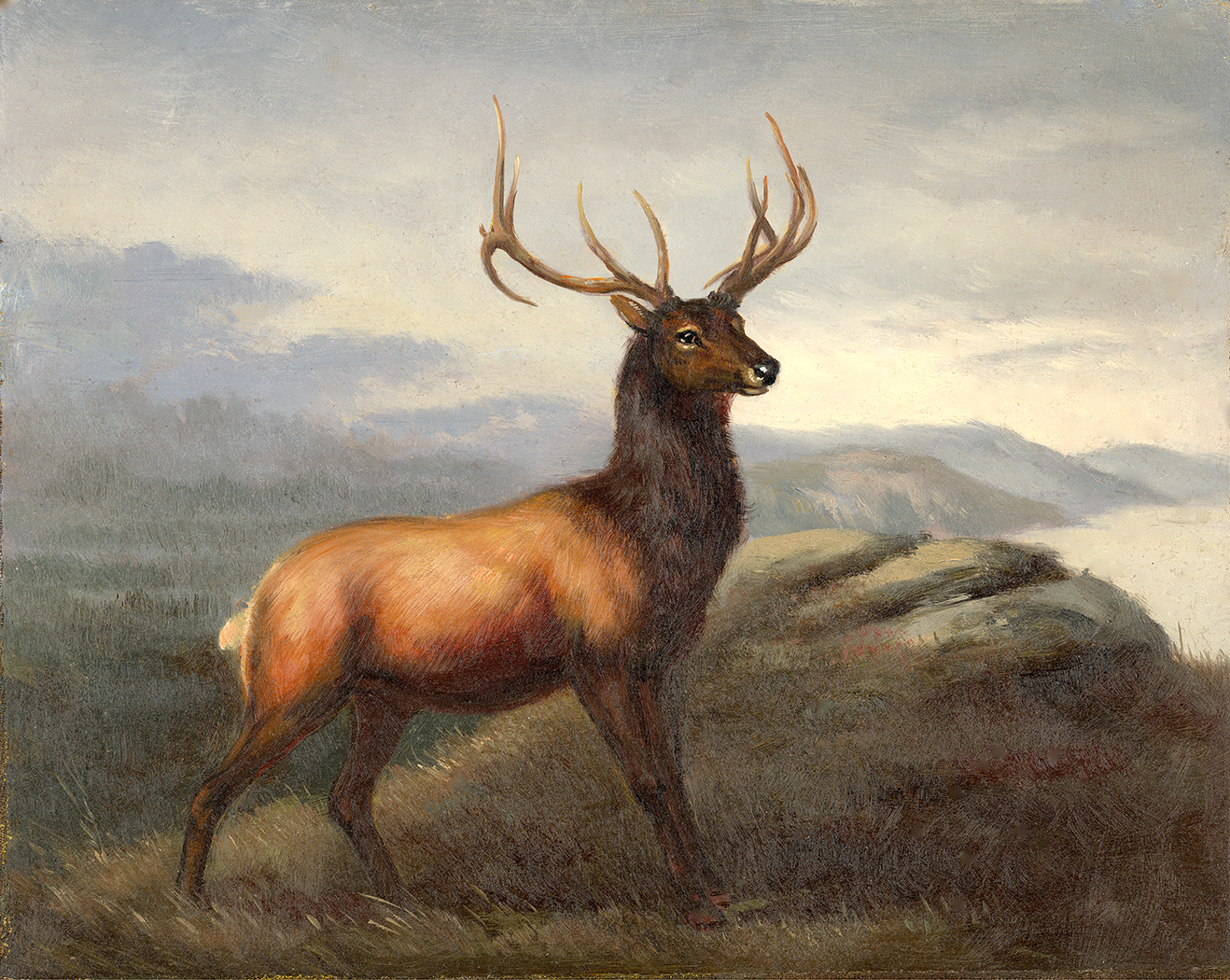 Cabin/Lodge Early American White Tail Stag Framed Oil Painting Pr ...