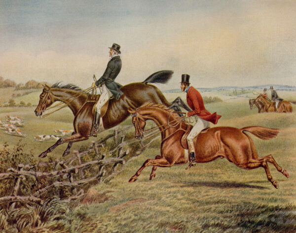 Equestrian/Fox Equestrian Leading the Way Framed Fox Hunt Oil Painting Print on Canvas