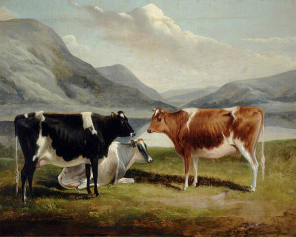 Farm/Pastoral Animals Three Cows Framed Oil Painting Print on Canvas