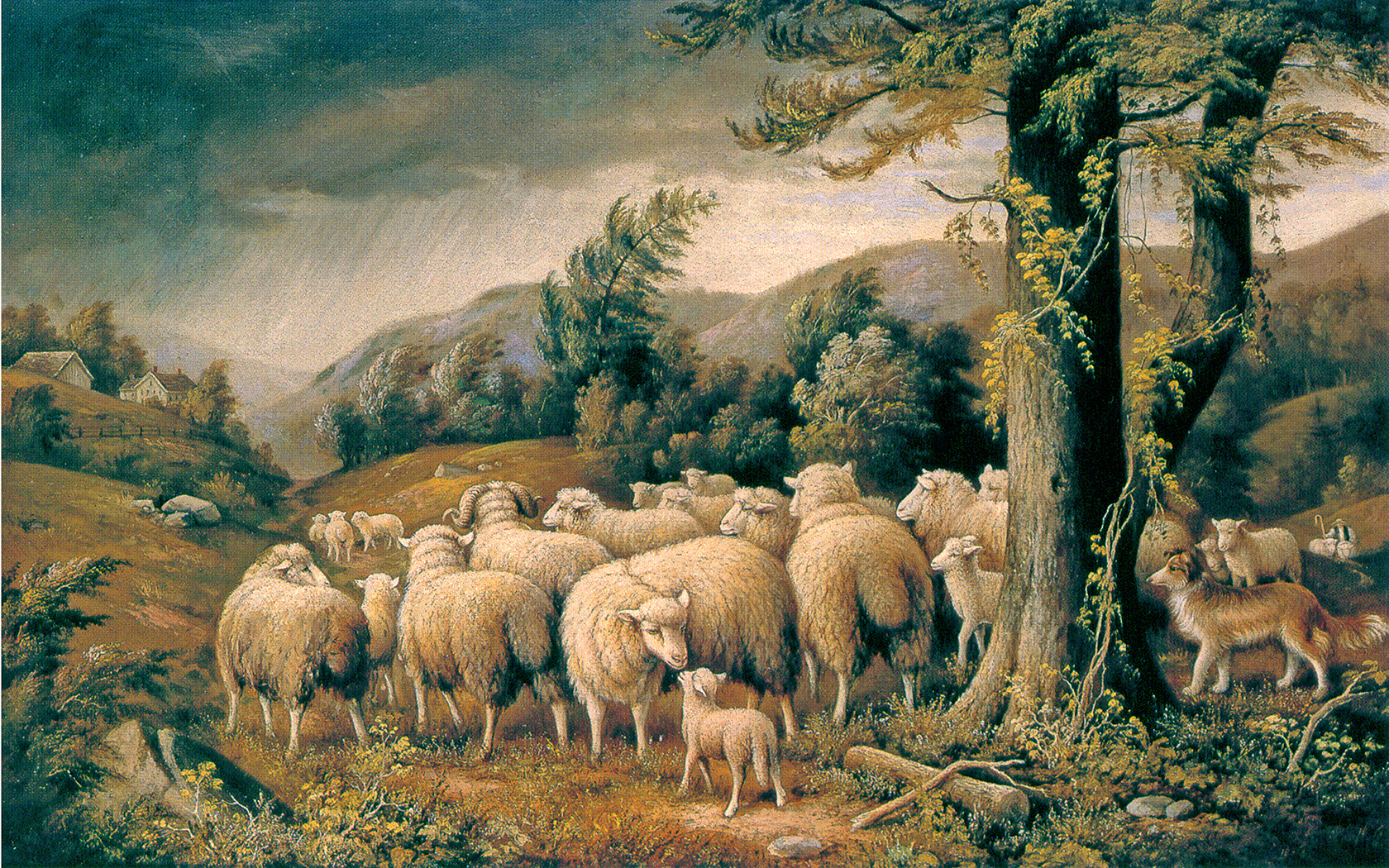 Farm/Pastoral Farm Sheep in a Storm Framed Oil Painting Print on Canvas