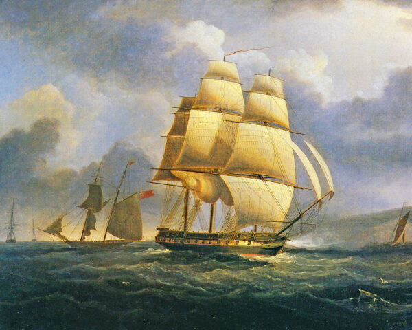 Nautical Nautical American Frigate in the Channel Framed Oil Painting Print on Canvas