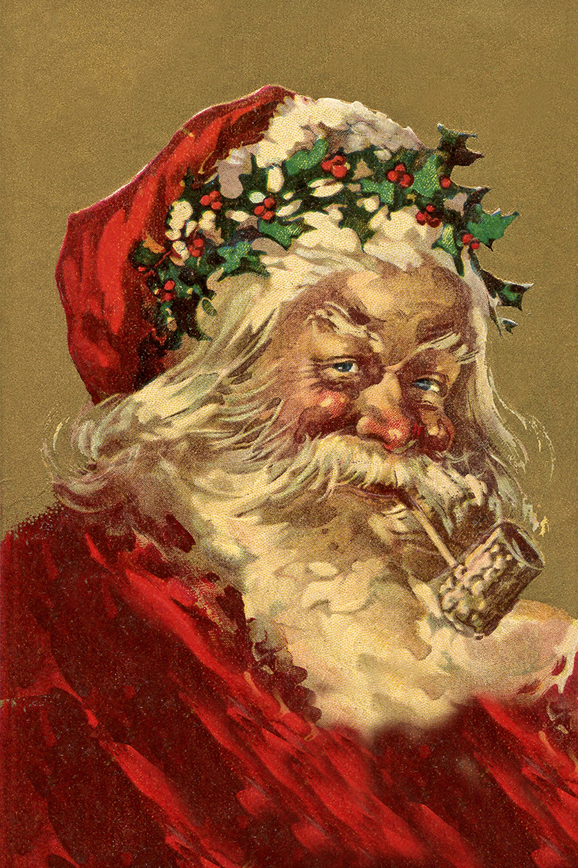 Christmas Decor Christmas Santa with Corncob Pipe Framed Oil Painting Print on Canvas