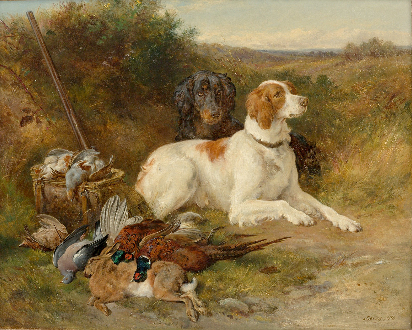 Cabin/Lodge Dogs Hunting Dogs Framed Oil Painting Print ...