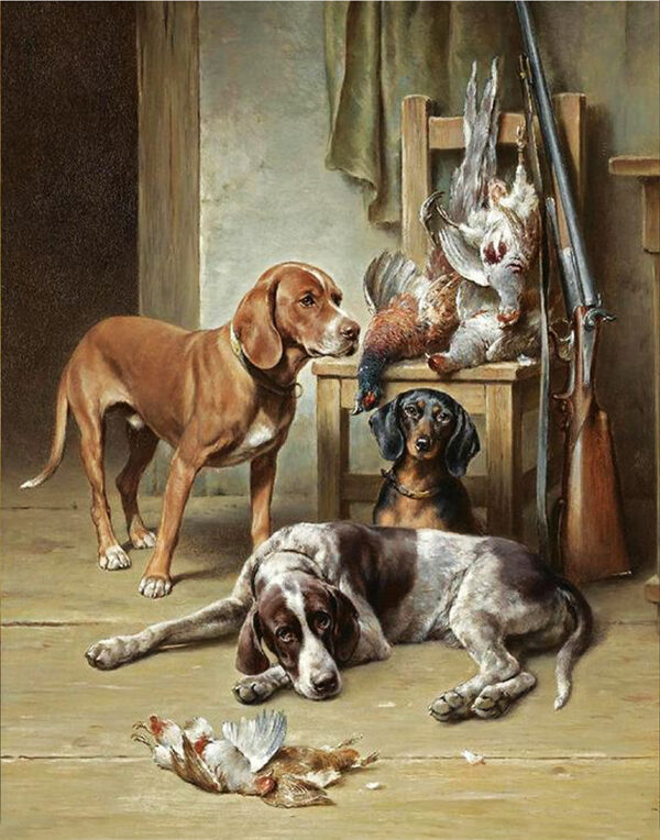 Cabin/Lodge Bird hunting Hounds and Game Framed Oil Painting Print on Canvas