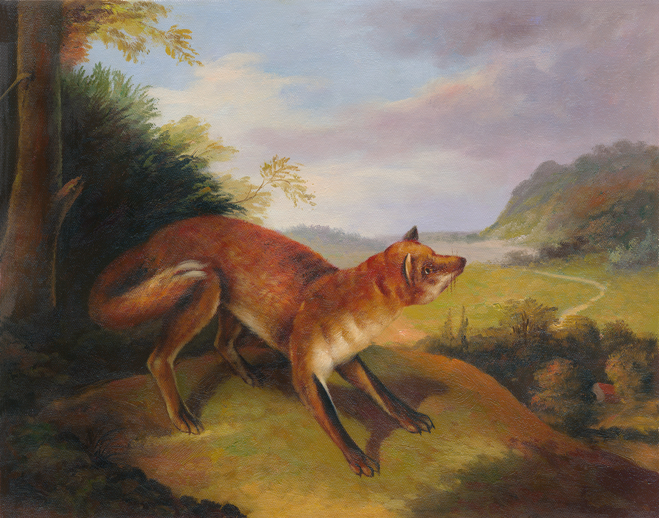 Equestrian/Fox Equestrian Fox in a Landscape Framed Oil Painting ...
