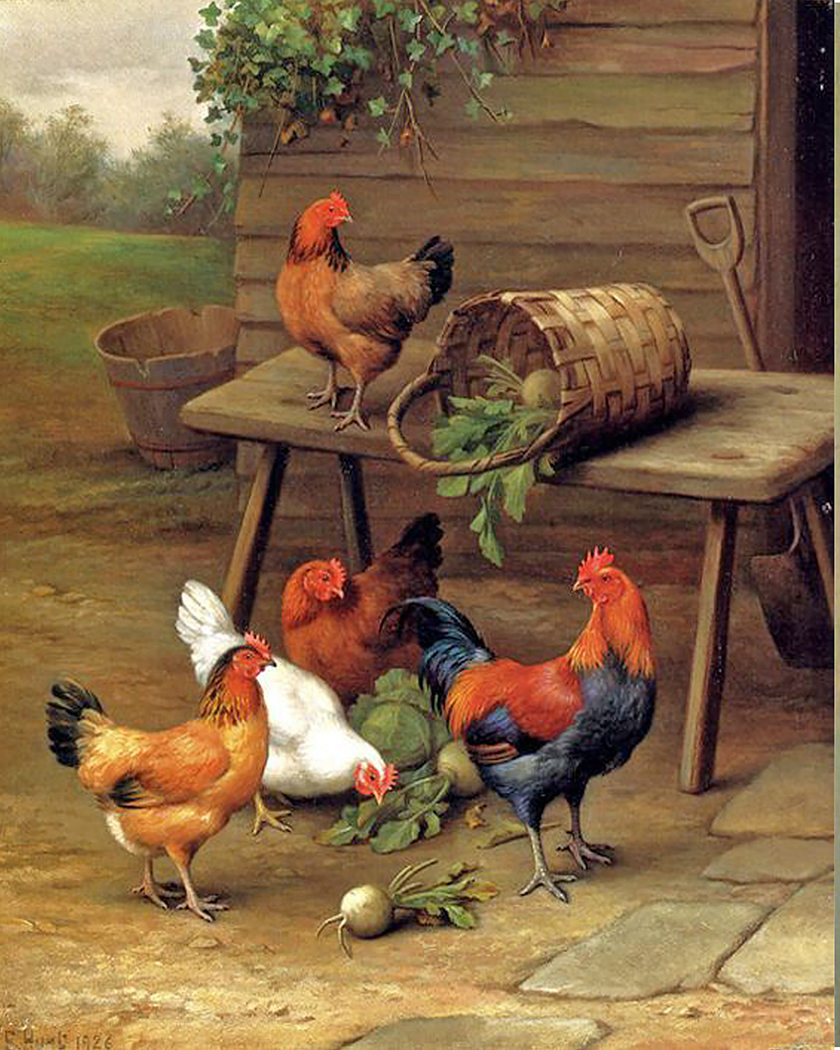 Farm/Pastoral Farm Roosters and Turnips Framed Oil Painti ...