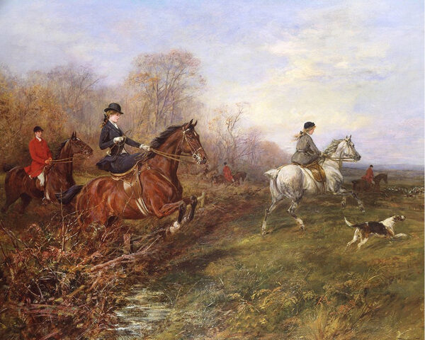 Equestrian/Fox Equestrian Out of the Thicket Framed Oil Painting Print on Canvas