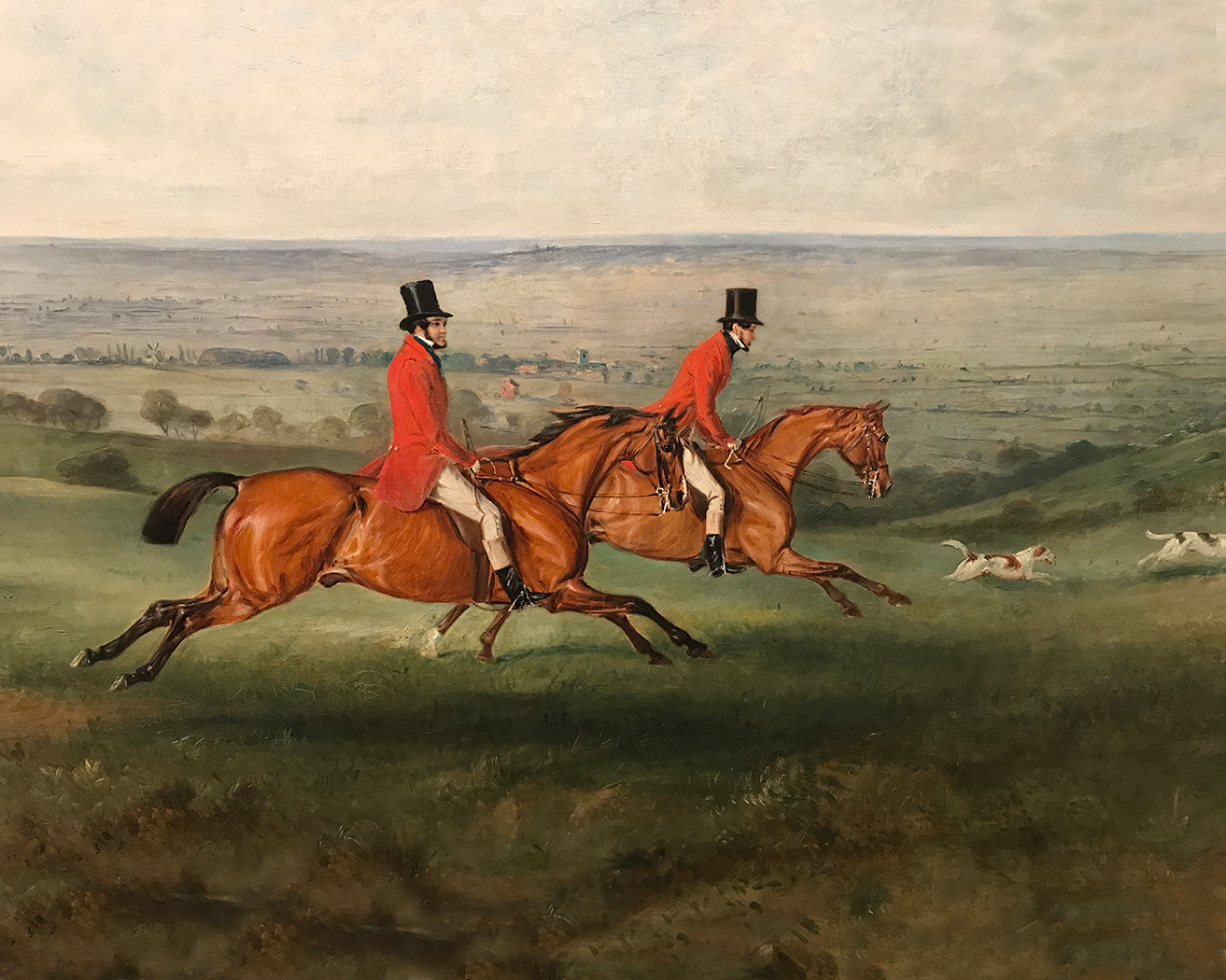 Equestrian/Fox Equestrian Across the Meadow Framed Oil Painting  ...
