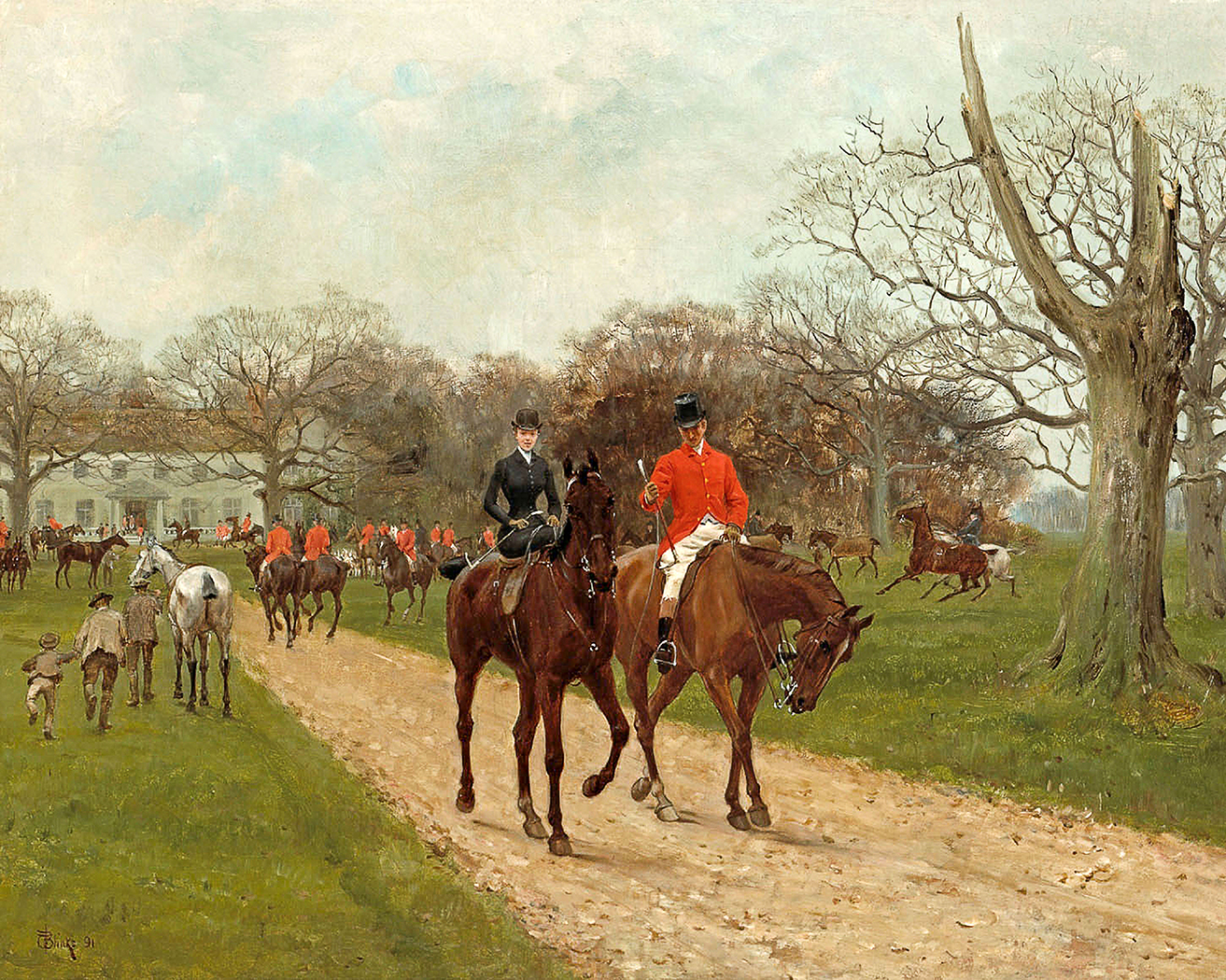 Equestrian/Fox Equestrian Setting Off Framed Oil Painting Print  ...