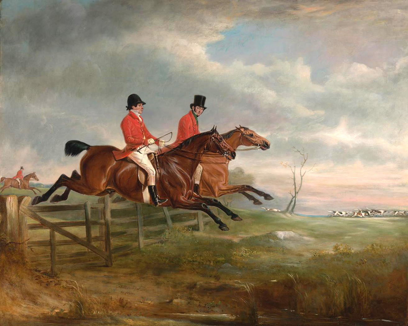 Equestrian/Fox Equestrian Taking the Fence Together Framed Oil P ...