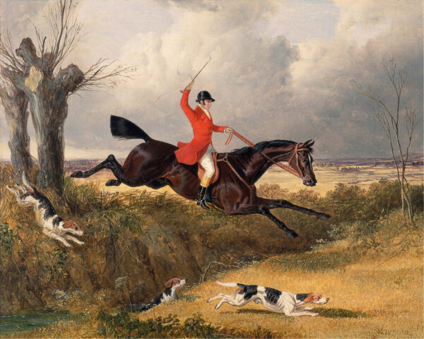 Equestrian/Fox Equestrian Clearing the Ditch Framed Oil Painting Print on Canvas