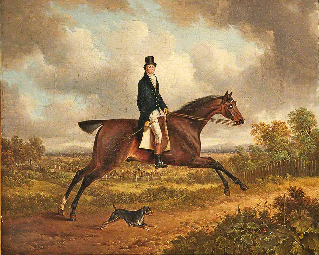Equestrian/Fox Equestrian Down the Path Equestrian Fox Hunt Scene Oil Painting Print Reproduction on Canvas
