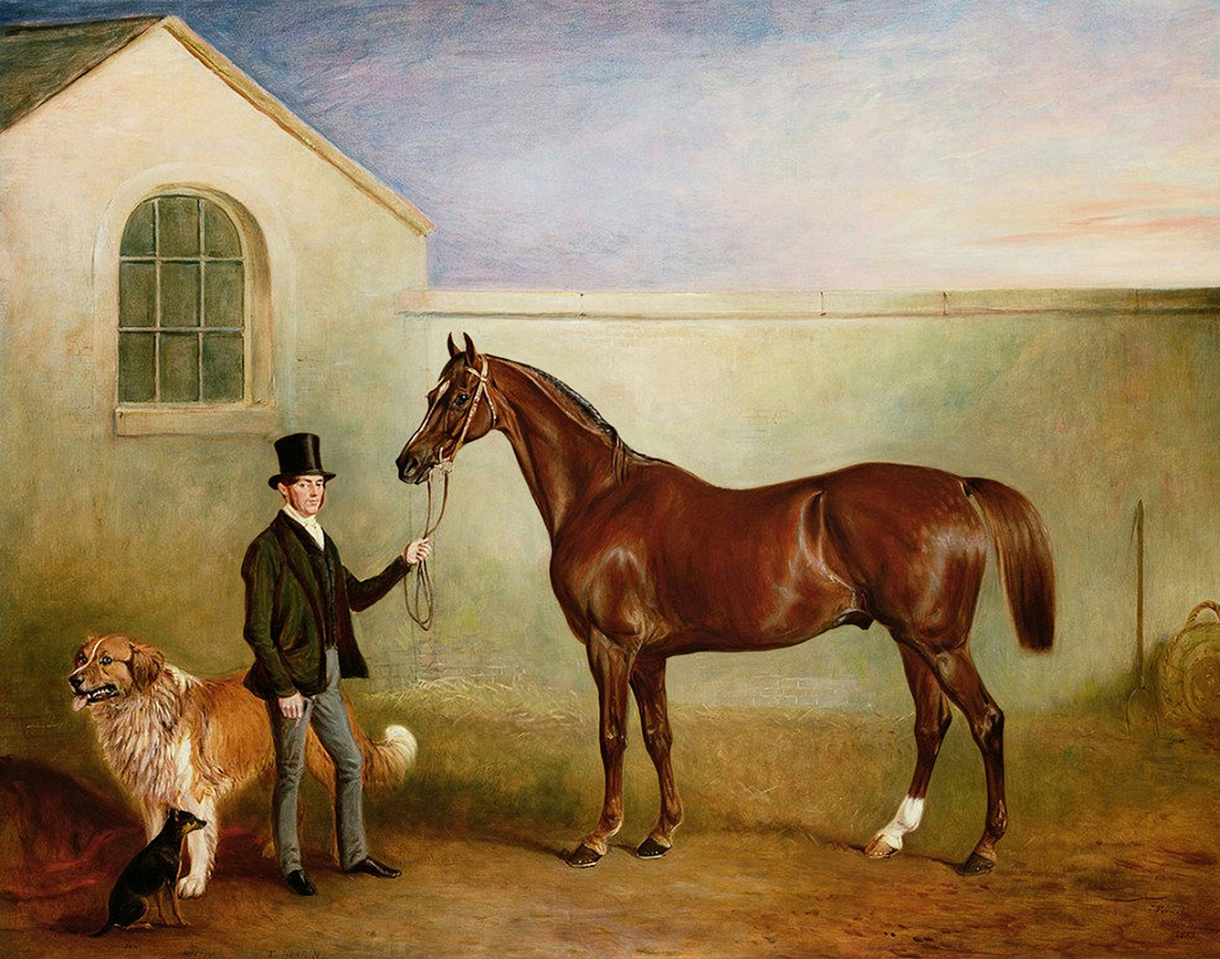 Equestrian/Fox Equestrian Ashton Being Held Equestrian Framed Oil Painting Print on Canvas
