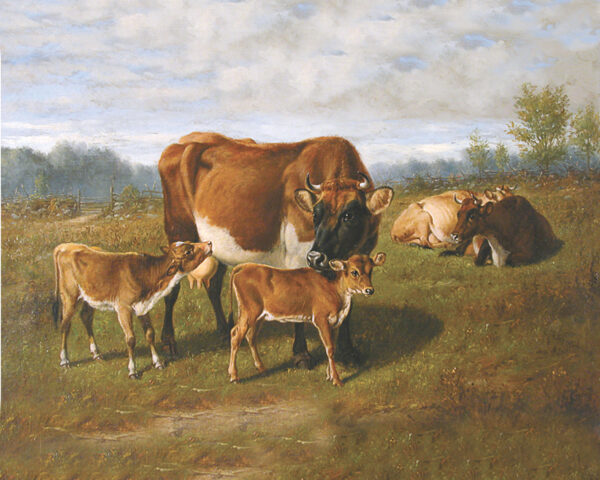 Farm/Pastoral Animals Cows with Calves Framed Oil Painting Reproduction on Canvas