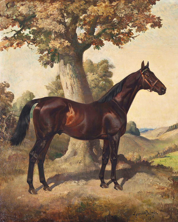 Equestrian/Fox Equestrian Dark Chestnut Horse Ethelbruce by Lynwood Palmer Framed Oil Painting Print on Canvas