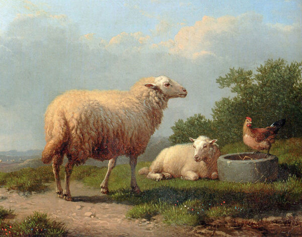 Farm/Pastoral Farm Sheep in a Meadow Oil Painting Print on Canvas