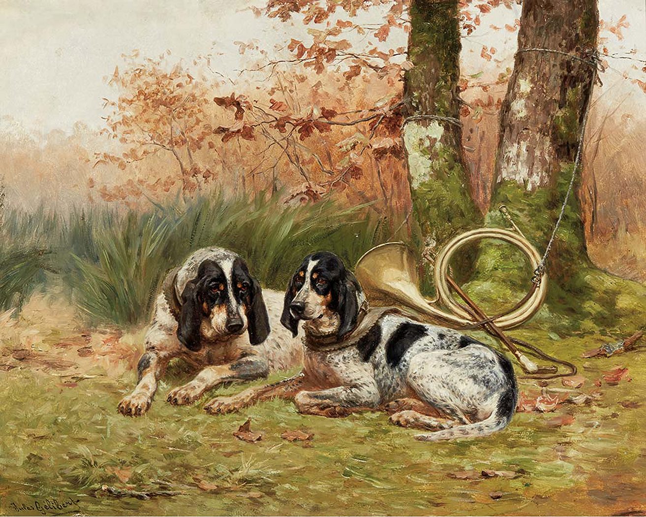 Cabin/Lodge Lodge Bluetick Hounds at Rest by Jules Bertr ...