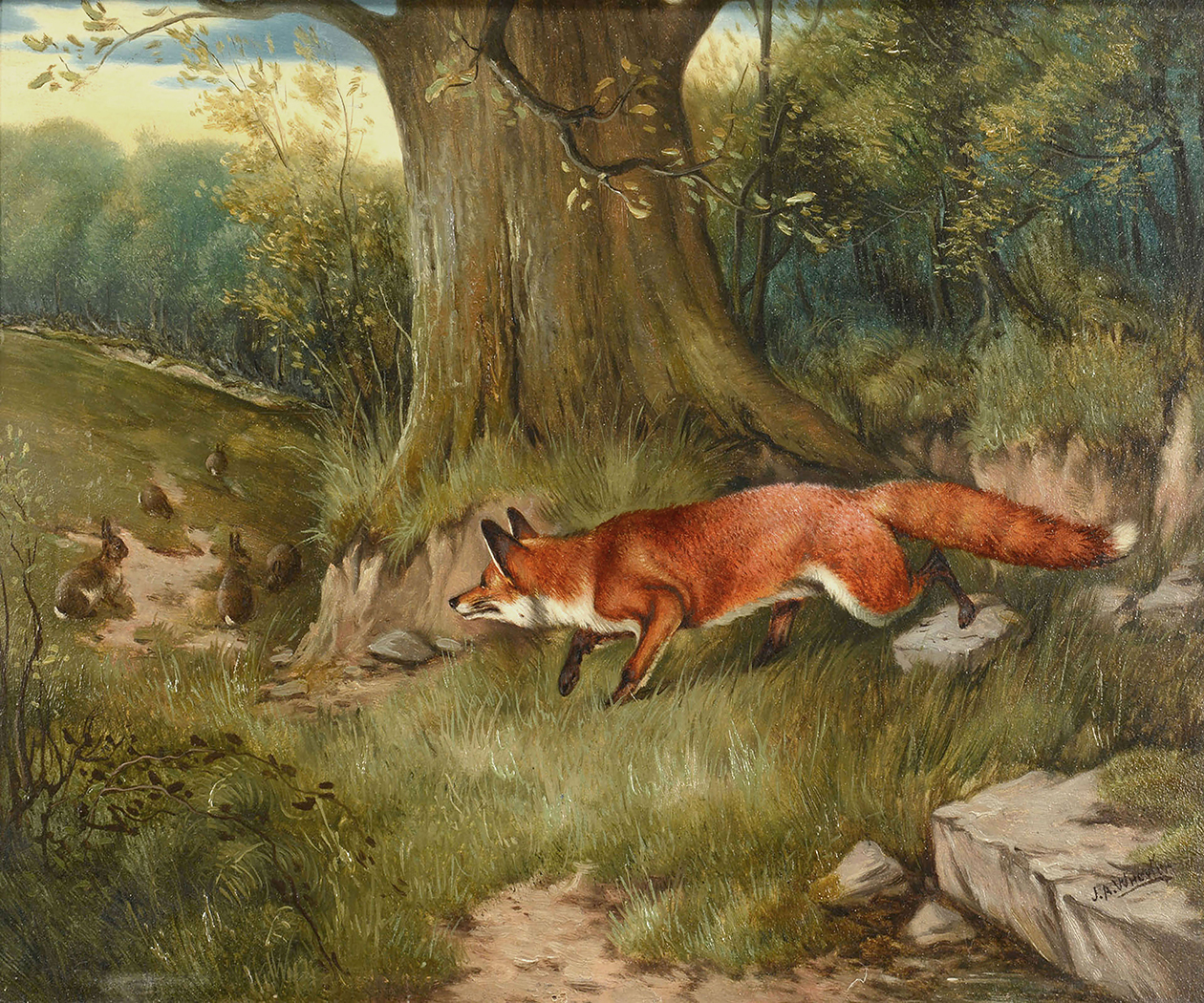 Equestrian/Fox Equestrian Fox Hunting Rabbits Framed Oil Paintin ...