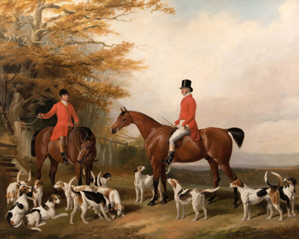 Equestrian/Fox Equestrian The Meeting Fox Hunt Scene Framed Oil Painting Print on Canvas