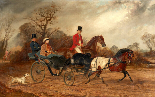 Equestrian/Fox Equestrian Lady Clifford-Constable Driving a Carriage Framed Oil Painting Print on Canvas