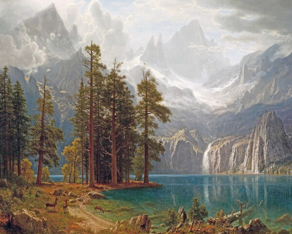 Cabin/Lodge Landscape Sierra Nevada Mountain Landscape by Albert Bierstadt Oil Painting Print on Canvas