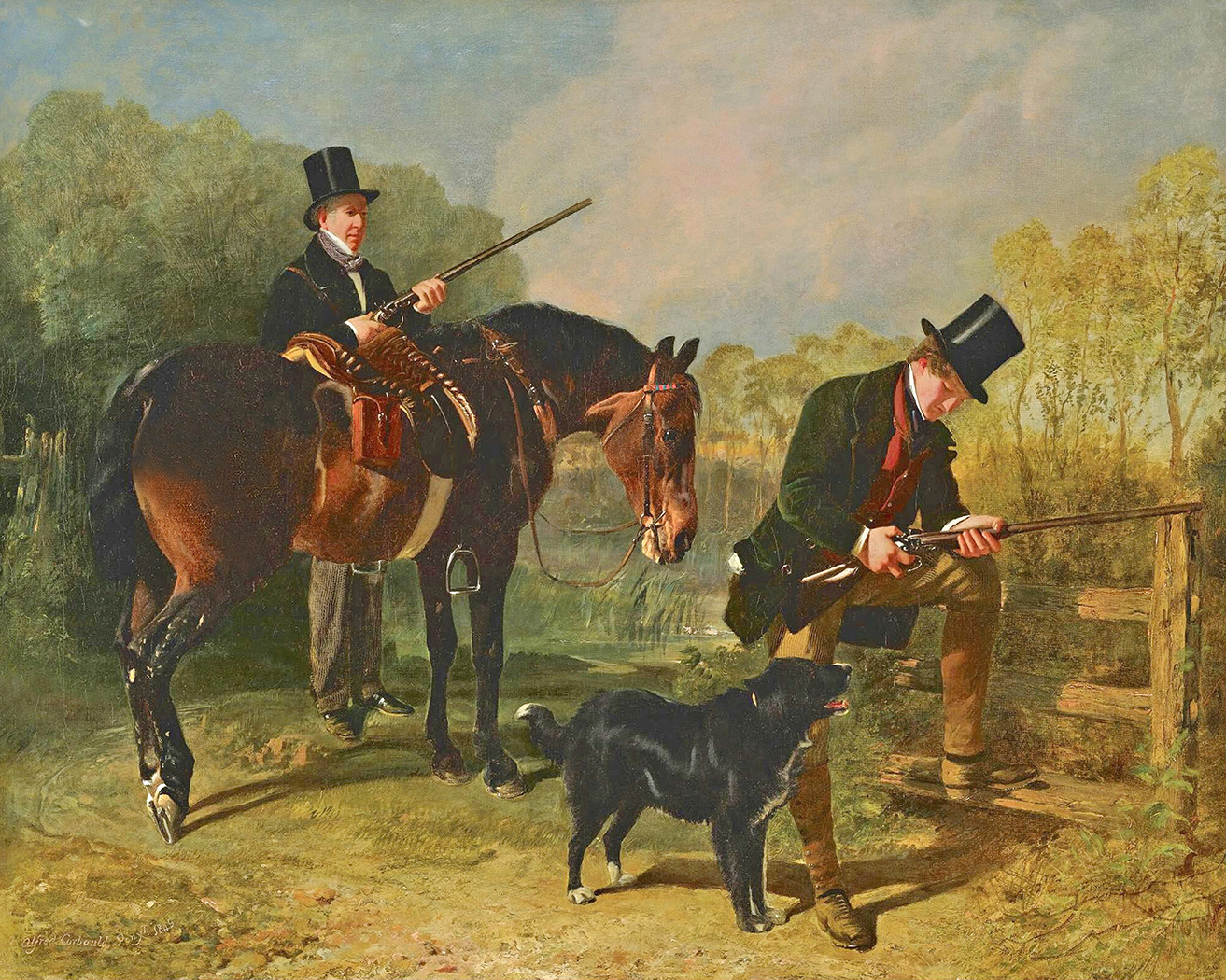 Cabin/Lodge Dogs October by Alfred Corbould Framed Oil  ...