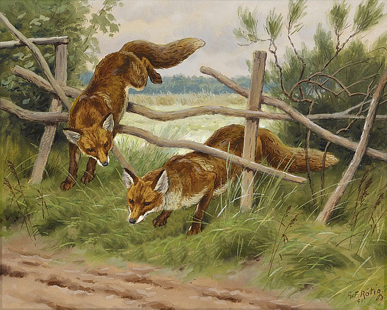 Equestrian/Fox Equestrian Fox Hunting by Georges Frederic Rotig  ...