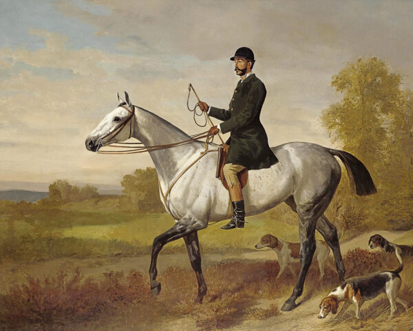 Equestrian/Fox Dogs A Huntsman with Horse and Hounds Framed Oil Painting Print on Canvas