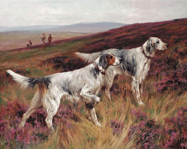 Cabin/Lodge Dogs Two Setters on a Grouse by Arthur Wardle Framed Oil Painting Print on Canvas