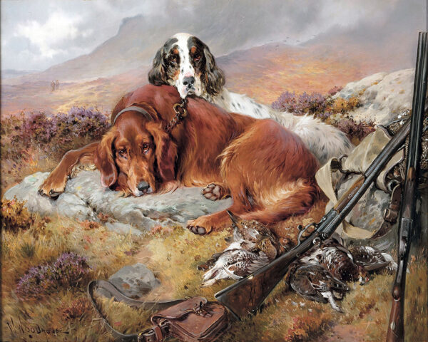 Cabin/Lodge Bird hunting Lunch Time by William Woodhouse Framed Hunting Dog Oil Painting Print on Canvas