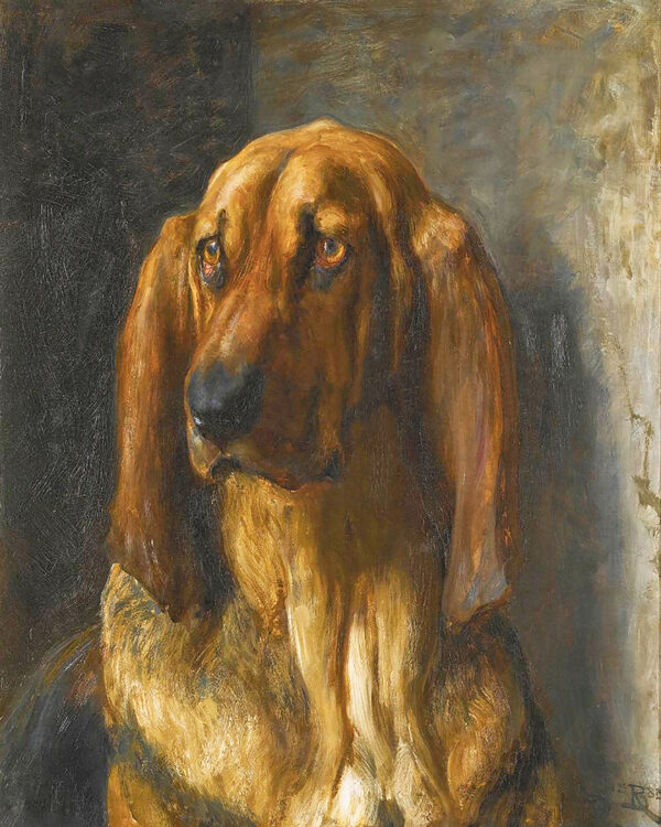 Cabin/Lodge Lodge Sir Lancelot a Bloodhound by Briton Riviere Framed Oil Painting Print on Canvas in Distressed Black Frame with Bead Accent. An 8″ x 10″ framed to 11-3/4″ x 13-3/4″.