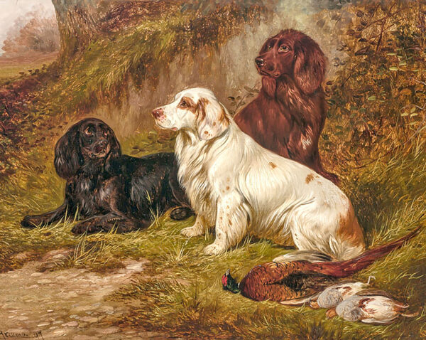 Cabin/Lodge Bird hunting Spaniels at Rest Framed Bird Dog Oil Painting Print on Canvas