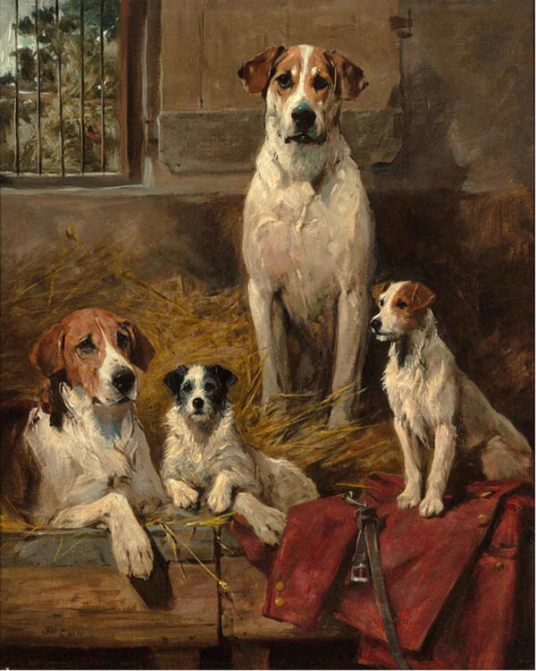 Cabin/Lodge Dogs Anticipation Hounds and Terriers Oil Painting Print on Canvas