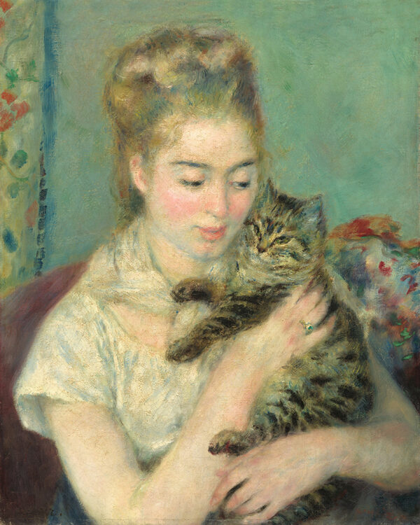 Dogs/Cats Cats Woman with Cat by Renoir Framed Oil Painting Print on Canvas