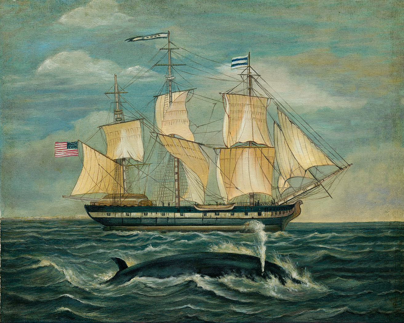 Nautical Nautical American Whaling Ship with Sperm Whale ...
