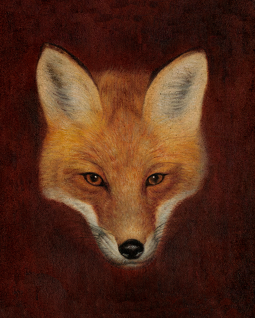 Cabin/Lodge Equestrian Night Fox, Framed Fox Head Oil Paintin ...