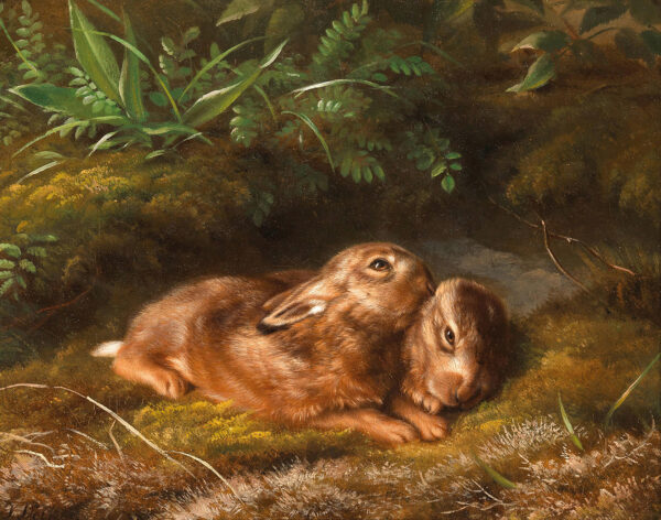 Farm/Pastoral Farm Two Rabbits Oil Painting Print on Canvas